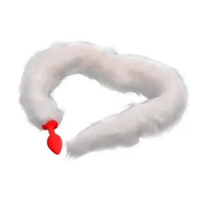 33 White Fox Tail Silicone Plug