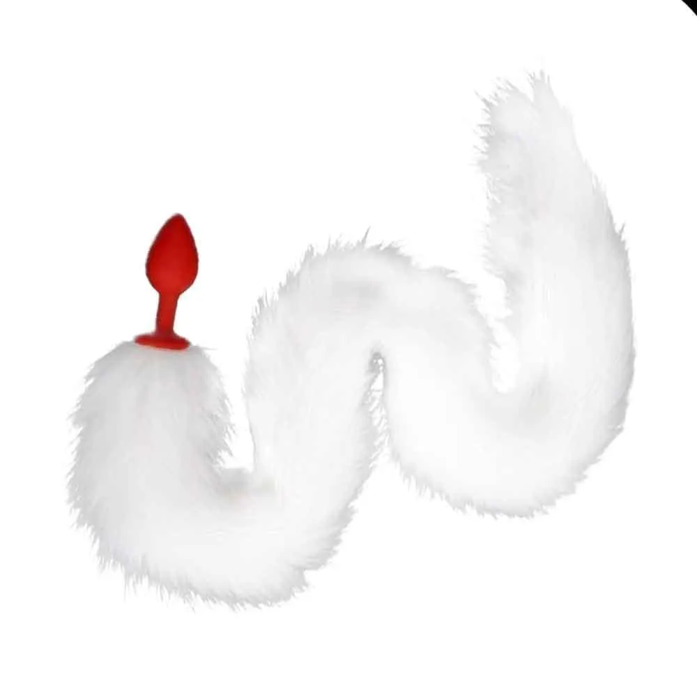 33 White Fox Tail Silicone Plug