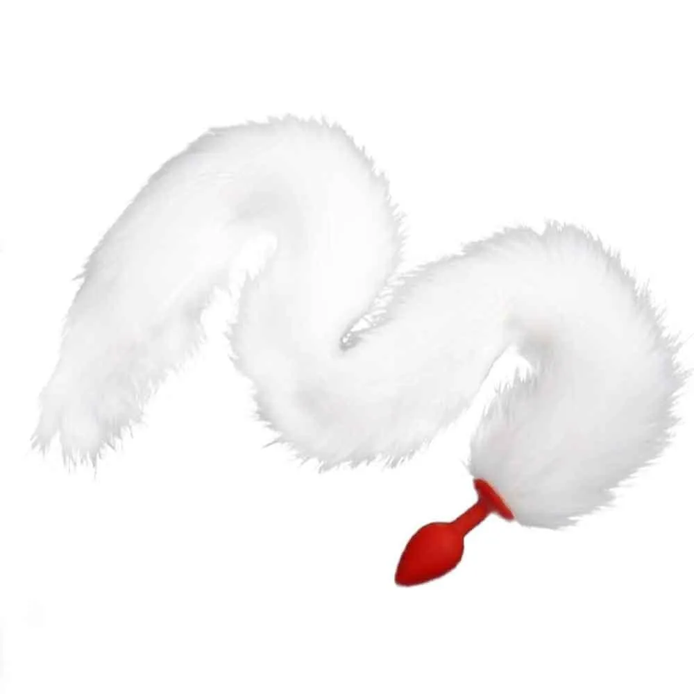33 White Fox Tail Silicone Plug