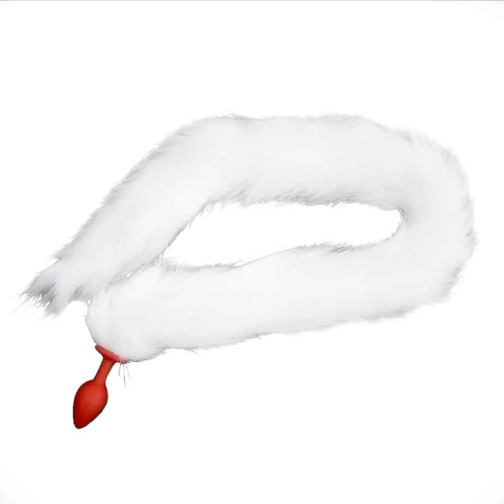 33 White Fox Tail Silicone Plug