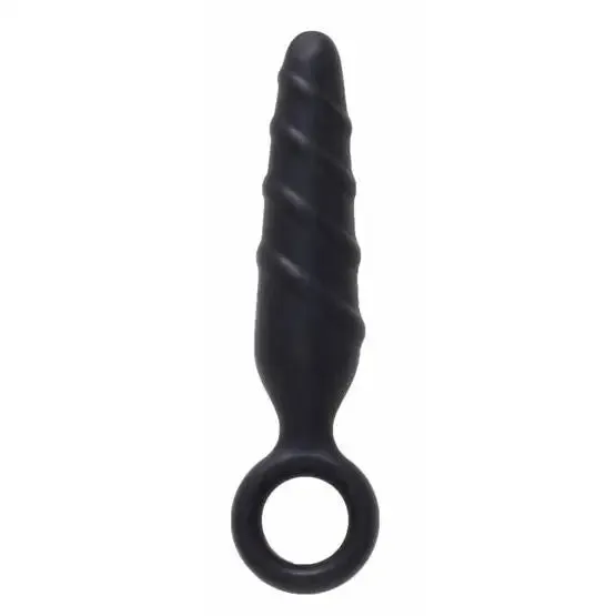 4-inch Nmc Ltd Swirled Silicone Small Butt Plug with Finger Loop