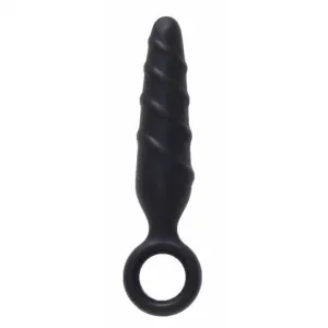 4-inch Nmc Ltd Swirled Silicone Small Butt Plug with Finger Loop