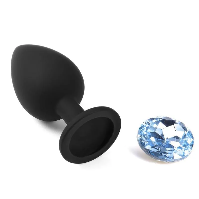 4 Piece Clear Jeweled Black Silicone Princess Plug