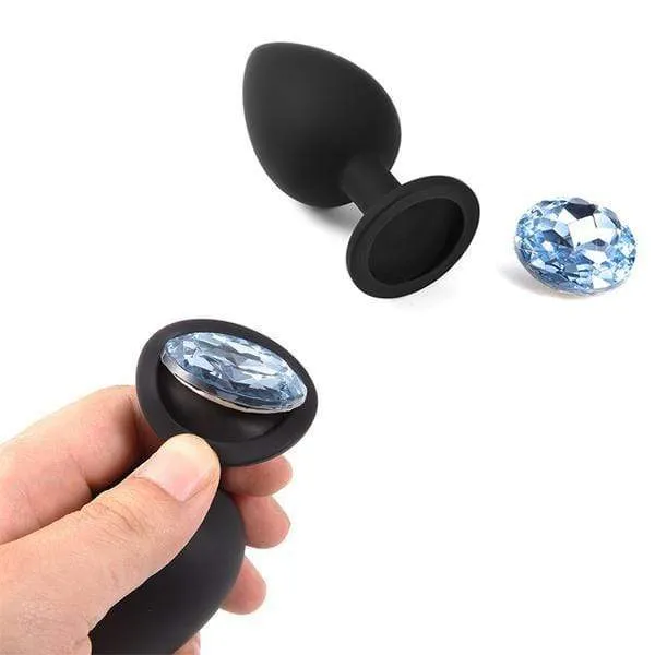 4 Piece Clear Jeweled Black Silicone Princess Plug