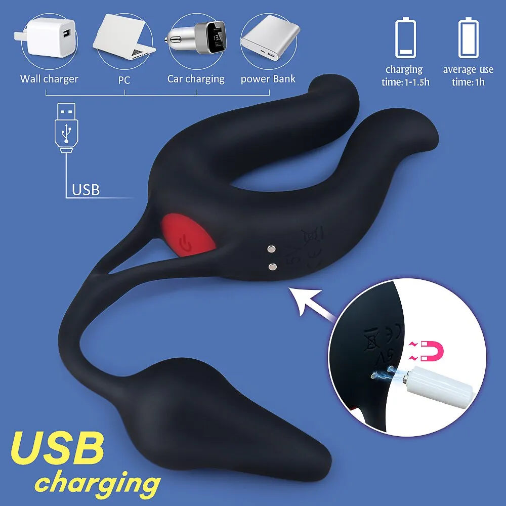 9 Modes Vibrating Cock Ring & Anul Plug Massager