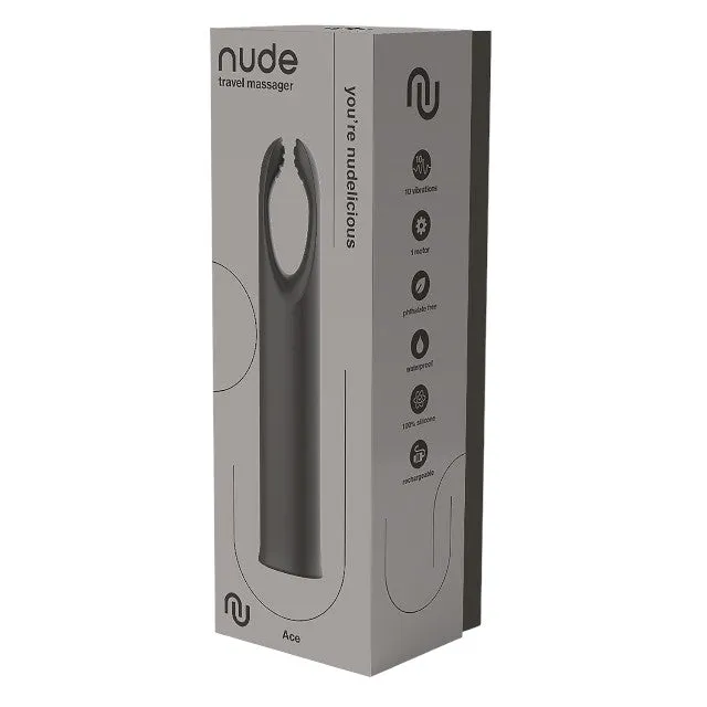 Aparat de masaj DREAMTOYS Nude Ace Massager. pentru corp și zone intime. 10 funcții de vibrație. rezistent la apă IPX6. gri