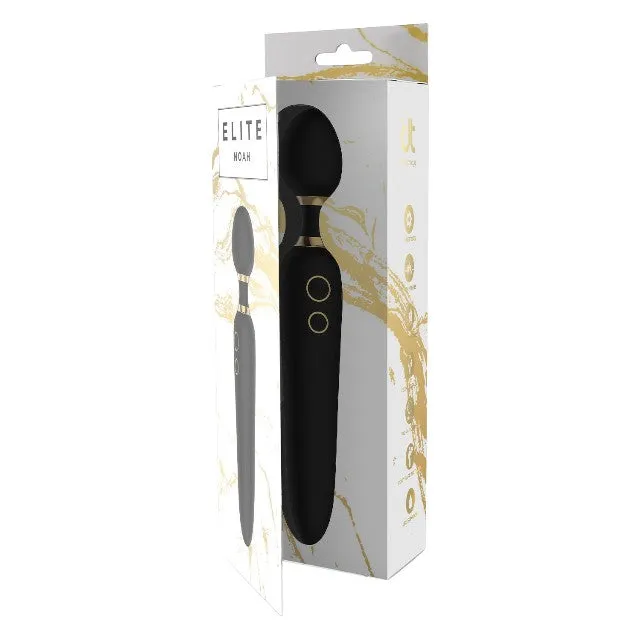 Aparat de masaj dublu DREAMTOYS Elite Noah Dual Wand. cu două capete. pentru corp și zonele intime. 7 funcții de vibrație. negru