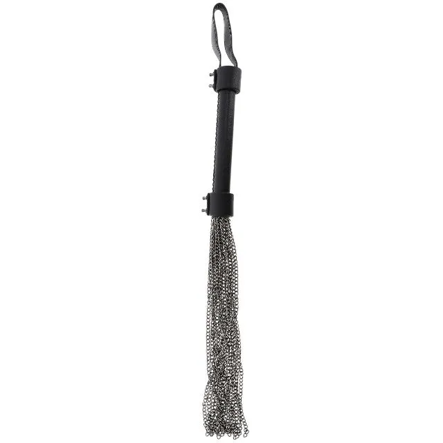 Bici din piele naturală HIDDEN DESIRE Chain Whip. cu lanțuri metalice. pentru jocuri erotice BDSM. culoare negru cu argintiu
