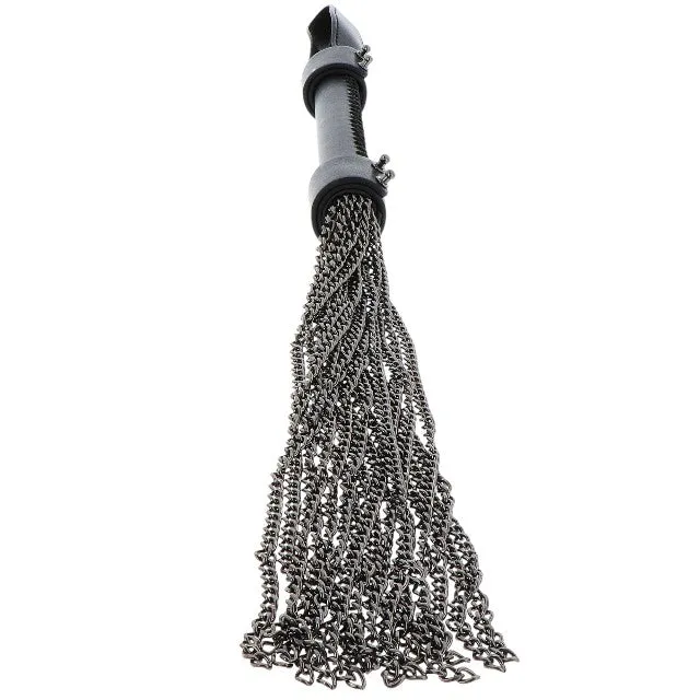 Bici din piele naturală HIDDEN DESIRE Chain Whip. cu lanțuri metalice. pentru jocuri erotice BDSM. culoare negru cu argintiu