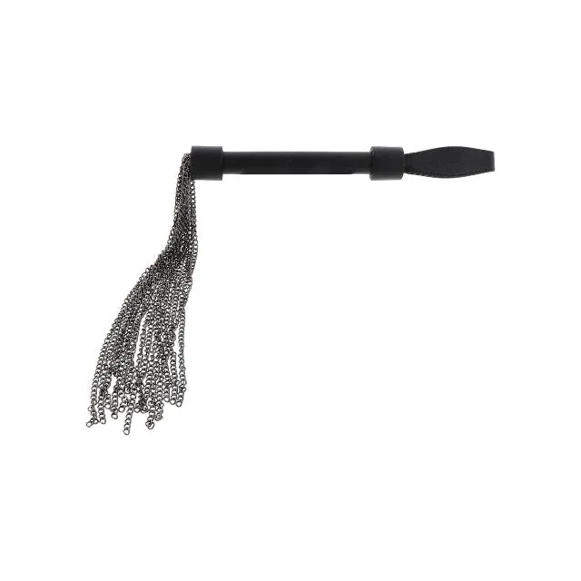 Bici din piele naturală HIDDEN DESIRE Chain Whip. cu lanțuri metalice. pentru jocuri erotice BDSM. culoare negru cu argintiu