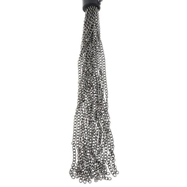 Bici din piele naturală HIDDEN DESIRE Chain Whip. cu lanțuri metalice. pentru jocuri erotice BDSM. culoare negru cu argintiu