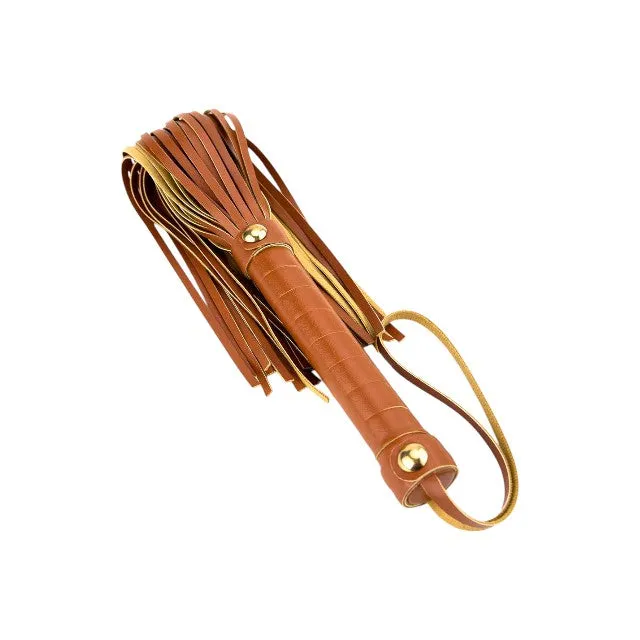 Bici DREAMTOYS Blaze Elite Flogger. pentru jocuri erotice. din piele ecologică. culoare maro coniac