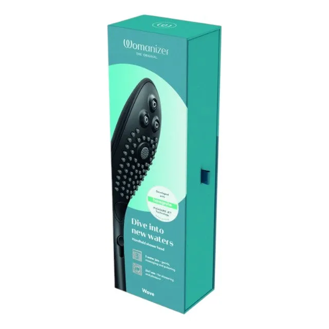 Cap de duș stimulator WOMANIZER Wave Black. pentru stimularea clitorisului. 3 tipuri de jet. 2 intensități. negru