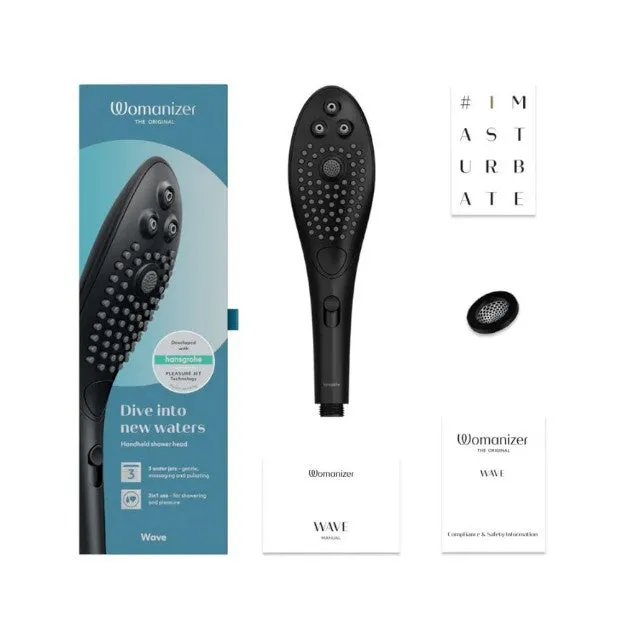 Cap de duș stimulator WOMANIZER Wave Black. pentru stimularea clitorisului. 3 tipuri de jet. 2 intensități. negru