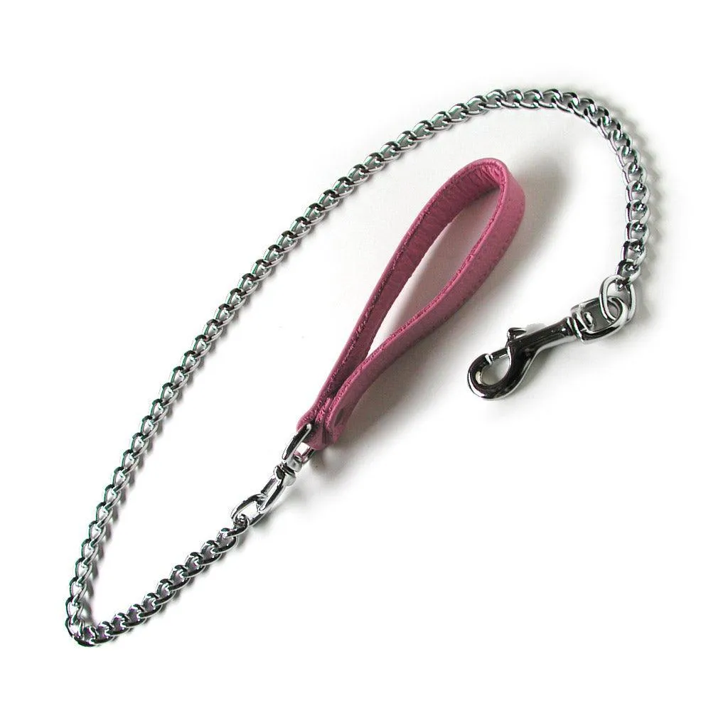 Chain Leash with Pink Leather Handle