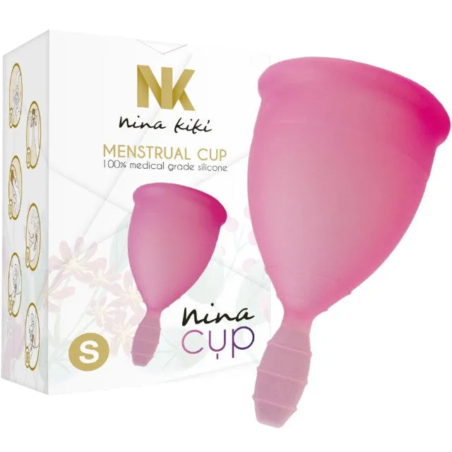 Cupă menstruală NINA KIKI Menstrual Cup S. din silicon medical. protecție până la 12 ore. mărime S. roz