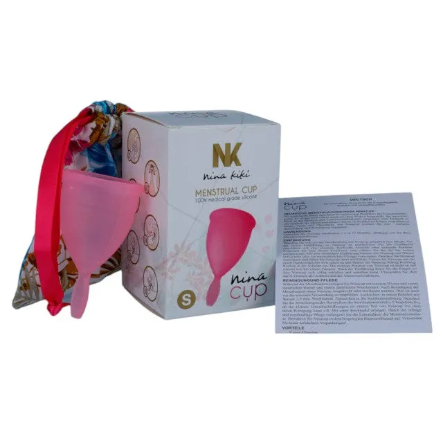 Cupă menstruală NINA KIKI Menstrual Cup S. din silicon medical. protecție până la 12 ore. mărime S. roz