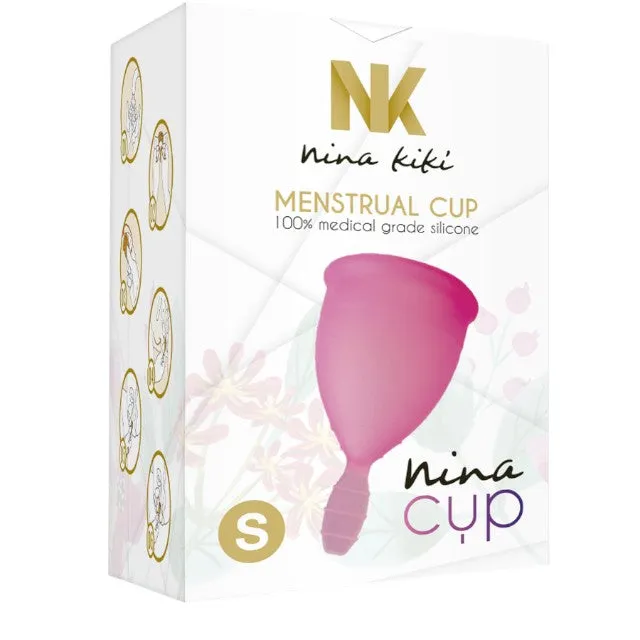 Cupă menstruală NINA KIKI Menstrual Cup S. din silicon medical. protecție până la 12 ore. mărime S. roz