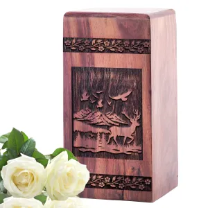 Deer Wood Urn: Large Funeral Cremation Adult Urn For Dad