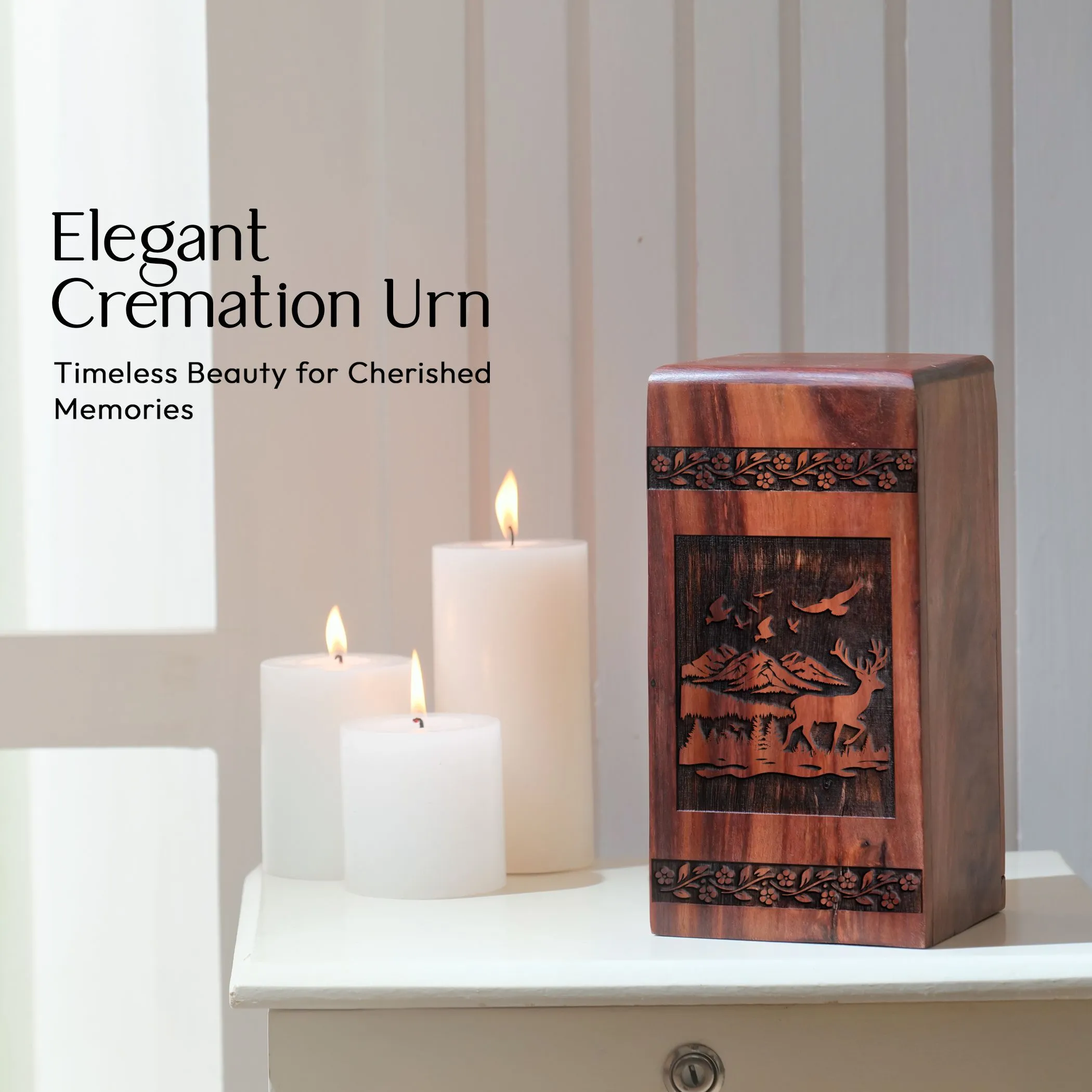Deer Wood Urn: Large Funeral Cremation Adult Urn For Dad