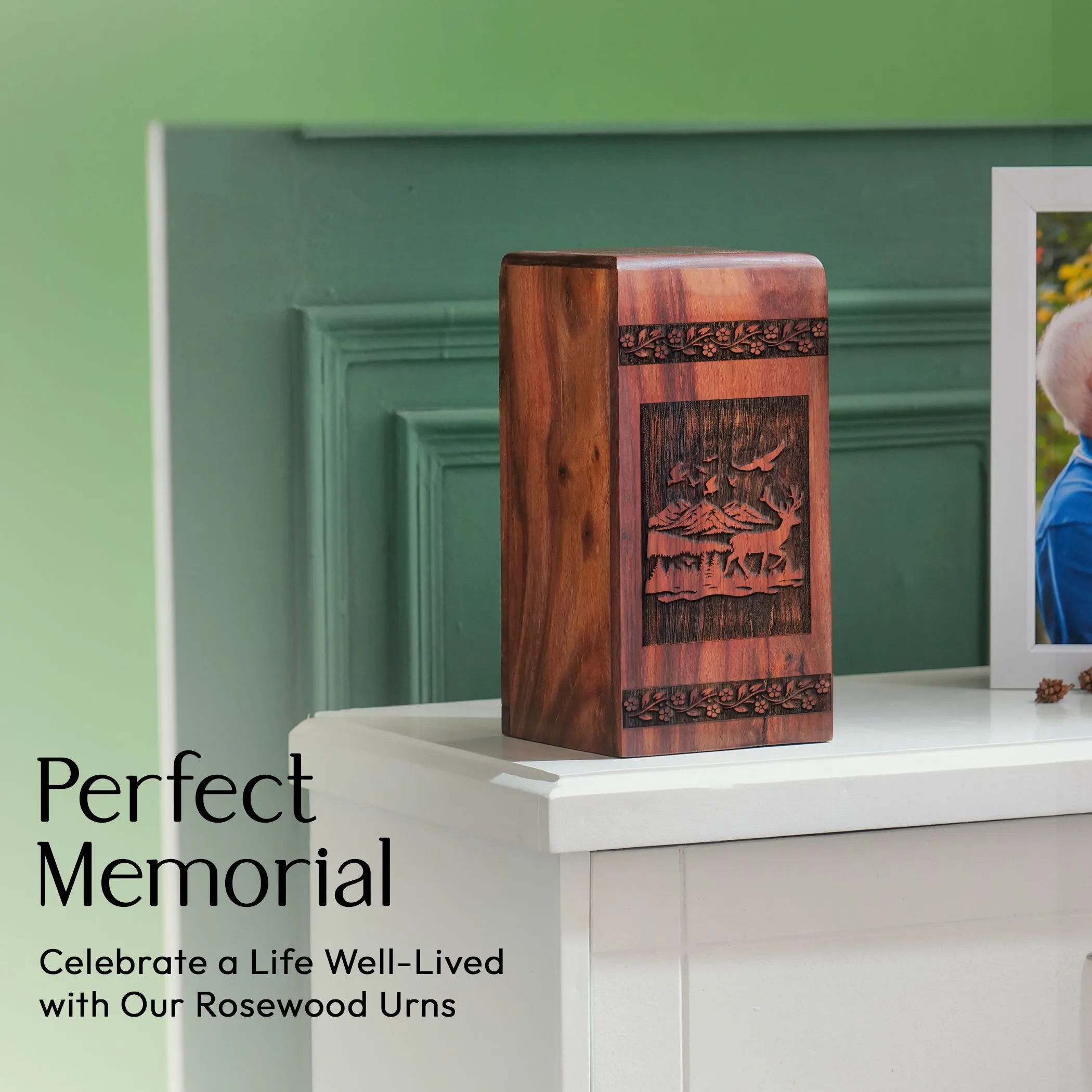 Deer Wood Urn: Large Funeral Cremation Adult Urn For Dad