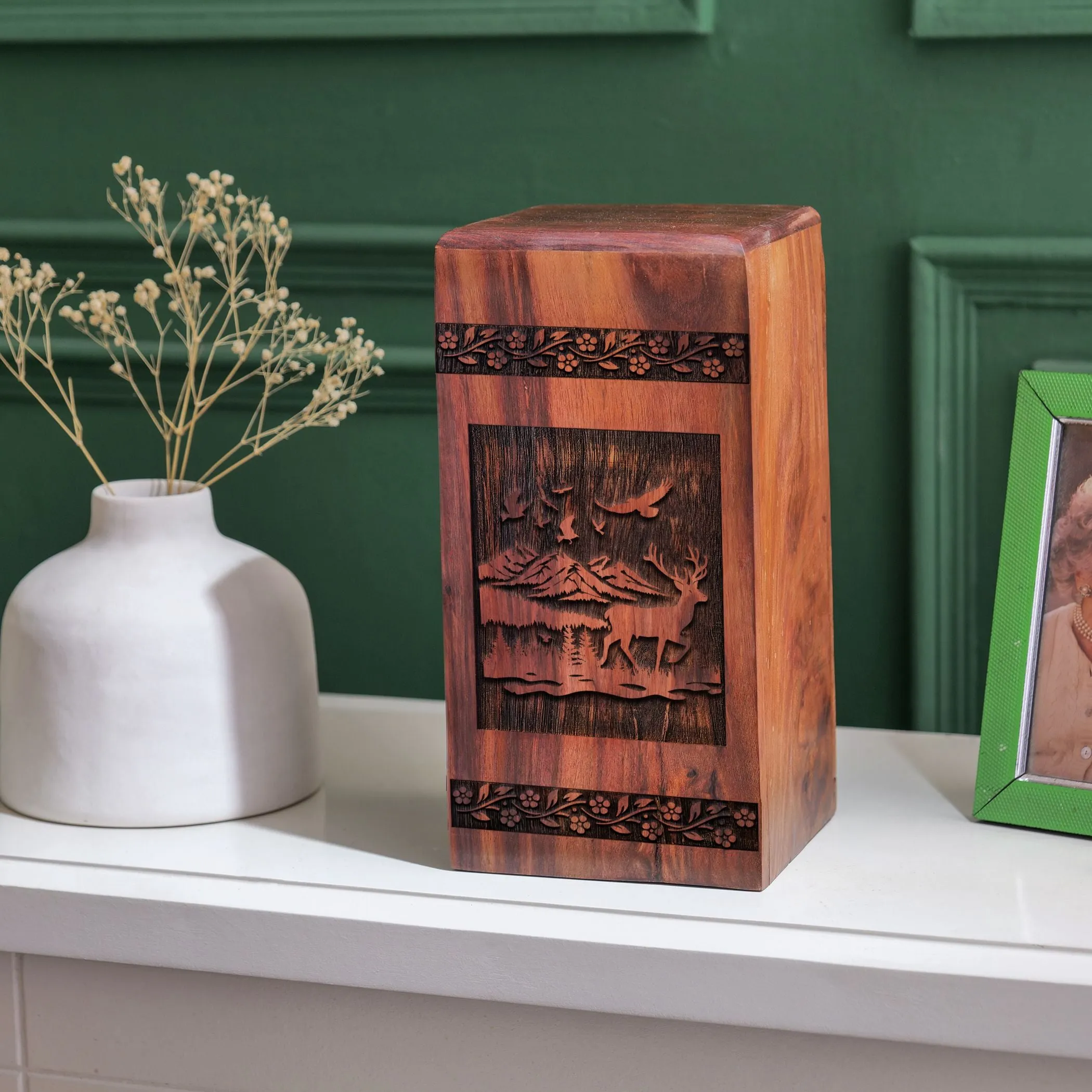Deer Wood Urn: Large Funeral Cremation Adult Urn For Dad