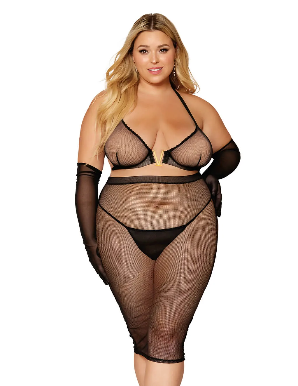 Dreamgirl Mesh Bra & Pencil Skirt Set