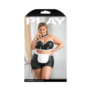 Fantasy Lingerie Play Adjustable Open Back Spanking Skirt. G-string Panty & Choker Costume 1XL/2XL