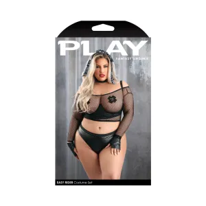 Fantasy Lingerie Play Easy Rider Open Cup Bra. Long Sleeve Fishnet Top. Panty. Choker. Gloves. Bandana & 1 pair of Pasties Costume 1XL/2XL