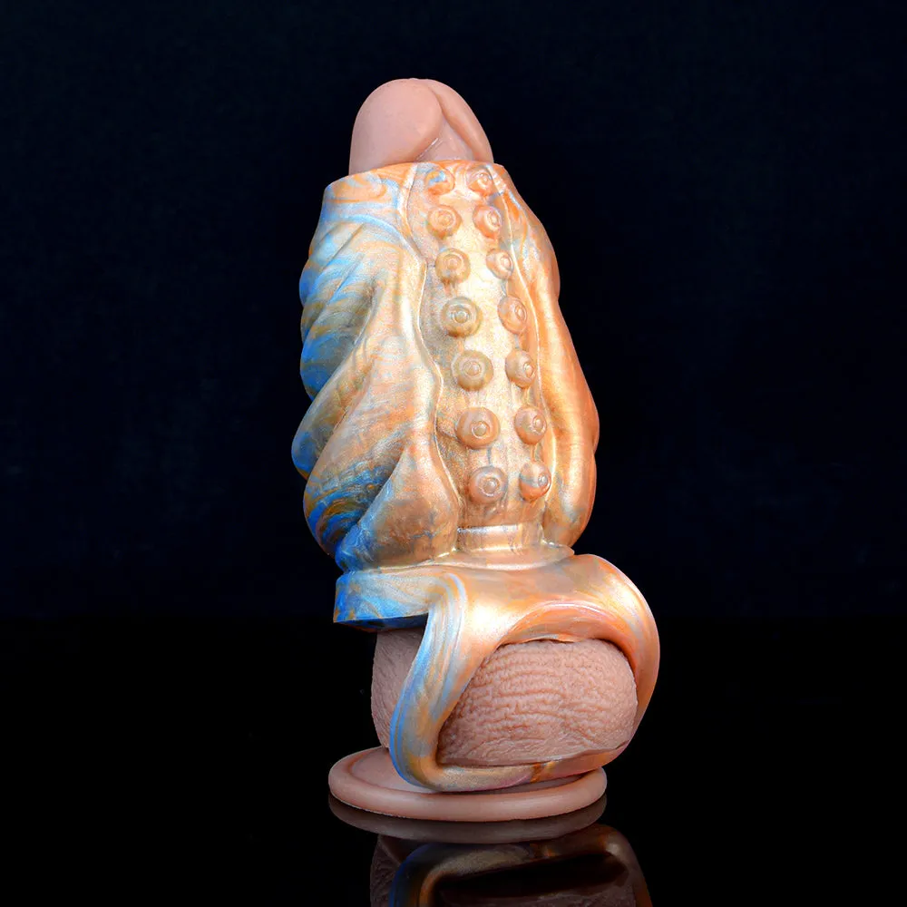 Golden Sprial Cock Sleeve Extender - Fantasy Girthy Penis Enlargement Sex Toys for Men