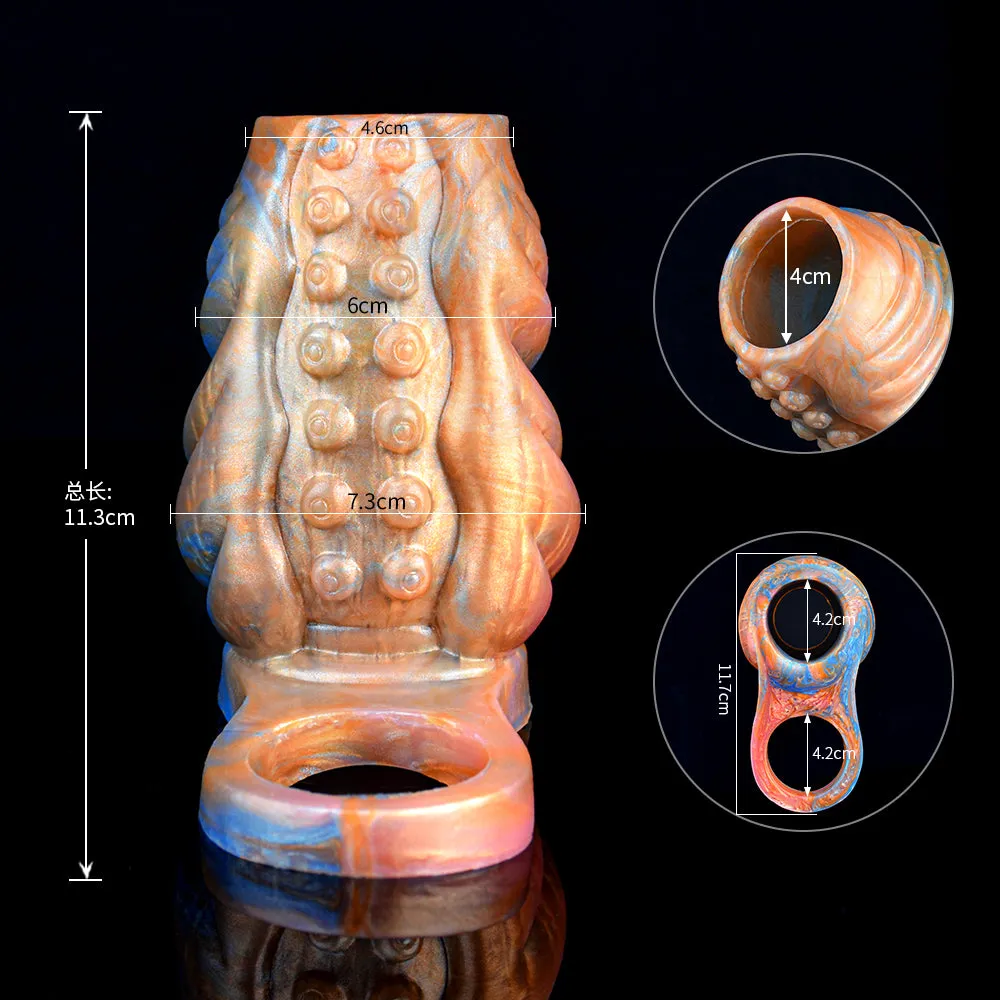 Golden Sprial Cock Sleeve Extender - Fantasy Girthy Penis Enlargement Sex Toys for Men