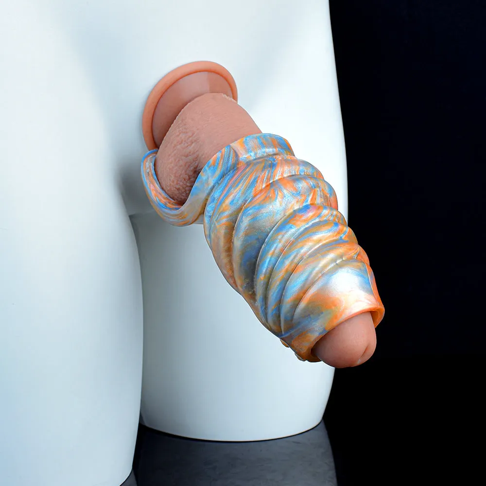 Golden Sprial Cock Sleeve Extender - Fantasy Girthy Penis Enlargement Sex Toys for Men