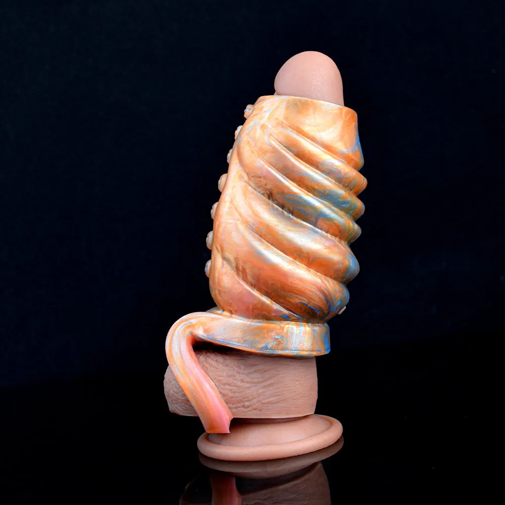 Golden Sprial Cock Sleeve Extender - Fantasy Girthy Penis Enlargement Sex Toys for Men