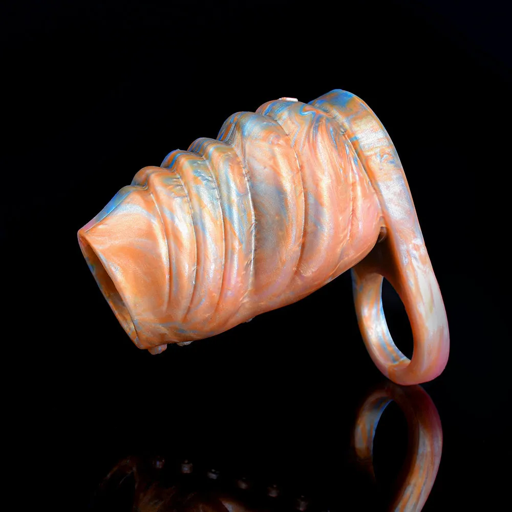 Golden Sprial Cock Sleeve Extender - Fantasy Girthy Penis Enlargement Sex Toys for Men