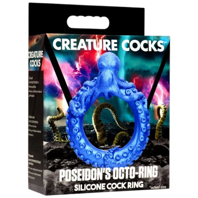 Inel pentru penis CREATURE COCKS Poseidon's Octo-Ring. design cu caracatiță. pentru jocuri de fantezie. diametru 4 cm. albastru