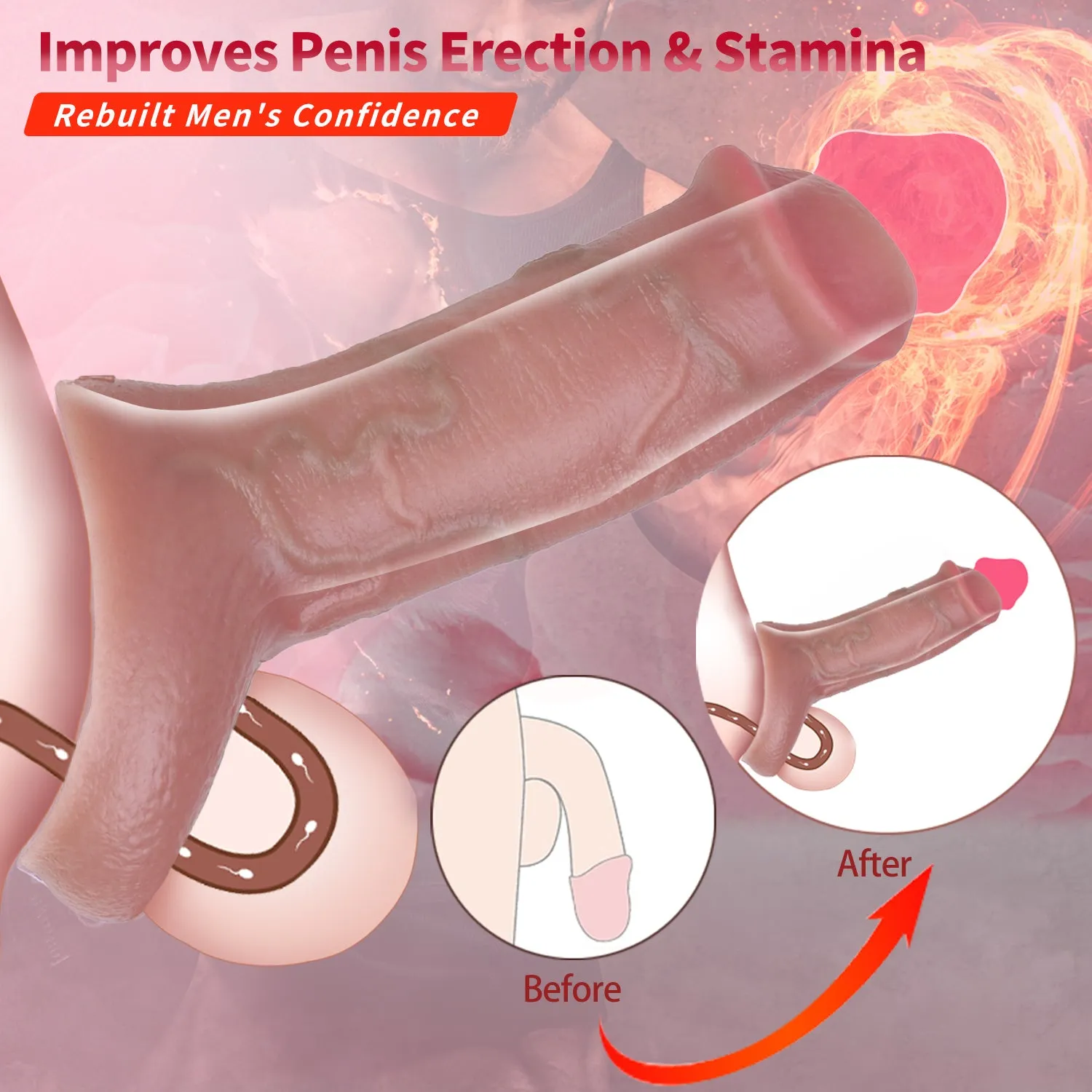 Life Size Penis Sleeve Sheath - Open-end Silicone Cocksleeve Extender Sex Toys for Men