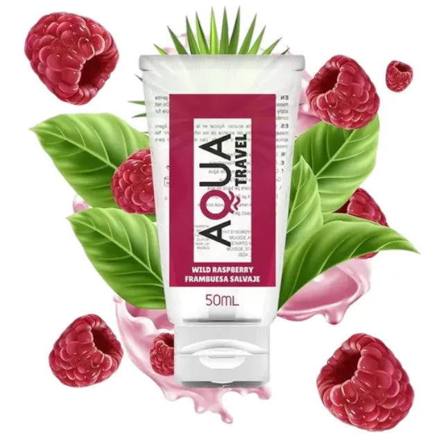 Lubrifiant cu aromă AQUA TRAVEL Wild Raspberry. pe bază de apă. cu gust delicios de zmeură sălbatică. 50 ml