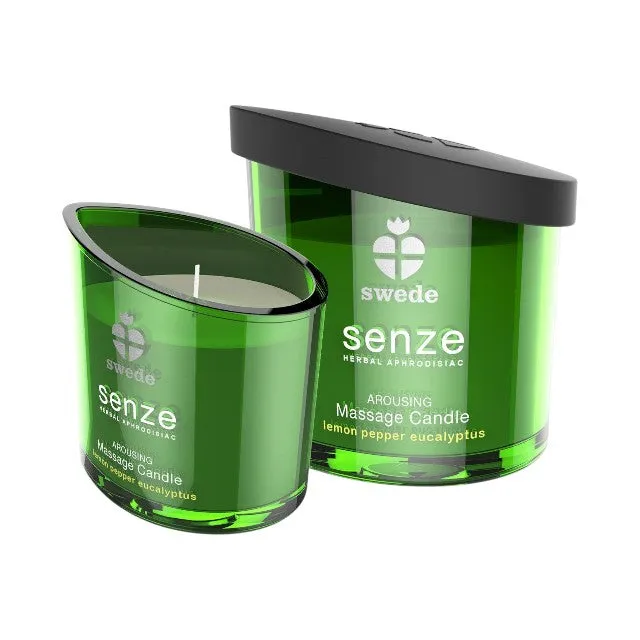 Lumânare pentru masaj SWEDE Senze Arousing. cu aromă de lămâie. piper și eucalipt. 50 ml (verde)
