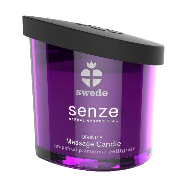 Lumânare pentru masaj SWEDE Senze Divinty. cu aromă de grapefruit. palmarosa și petitgrain. 50 ml (mov)