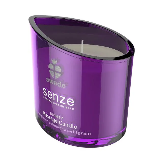 Lumânare pentru masaj SWEDE Senze Divinty. cu aromă de grapefruit. palmarosa și petitgrain. 50 ml (mov)