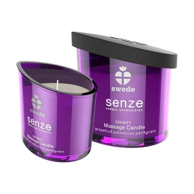 Lumânare pentru masaj SWEDE Senze Divinty. cu aromă de grapefruit. palmarosa și petitgrain. 50 ml (mov)