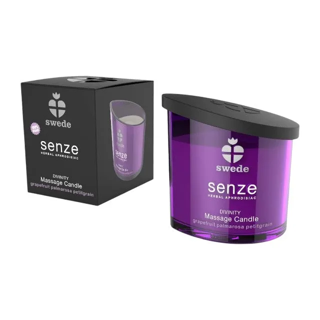 Lumânare pentru masaj SWEDE Senze Divinty. cu aromă de grapefruit. palmarosa și petitgrain. 50 ml (mov)
