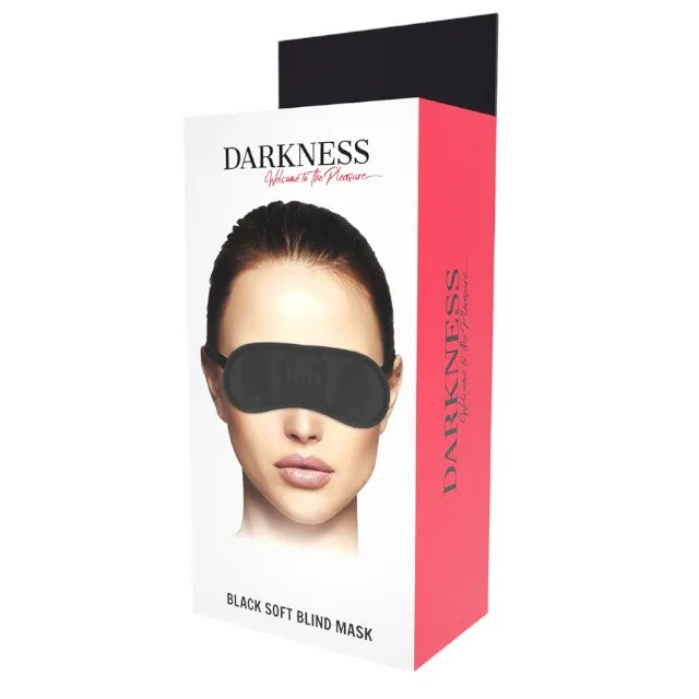 Mască DARKNESS Straight Black Soft Mask. pentru jocuri erotice în cuplu. din satin. cu bandă elastică reglabilă. negru