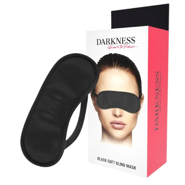 Mască DARKNESS Straight Black Soft Mask. pentru jocuri erotice în cuplu. din satin. cu bandă elastică reglabilă. negru