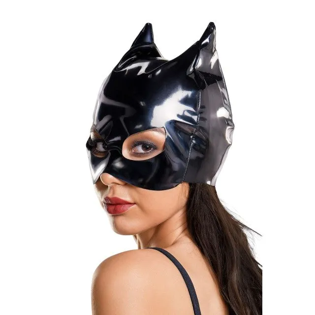 Mască pisică GLOSSY Wetlook Ann Cat Mask. design sexy inspirat de Catwoman. pentru jocuri erotice. negru. mărime universală