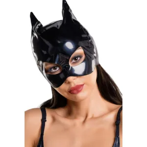 Mască pisică GLOSSY Wetlook Ann Cat Mask. design sexy inspirat de Catwoman. pentru jocuri erotice. negru. mărime universală