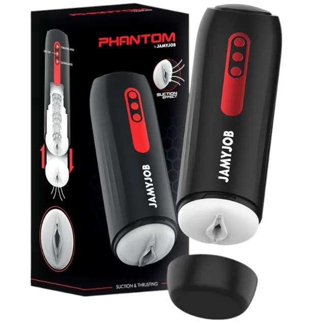 Masturbator automat JAMYJOB PHANTOM. 5 funcții de aspirație. 5 funcții de penetrare automată. rezistent la apă. negru cu roșu