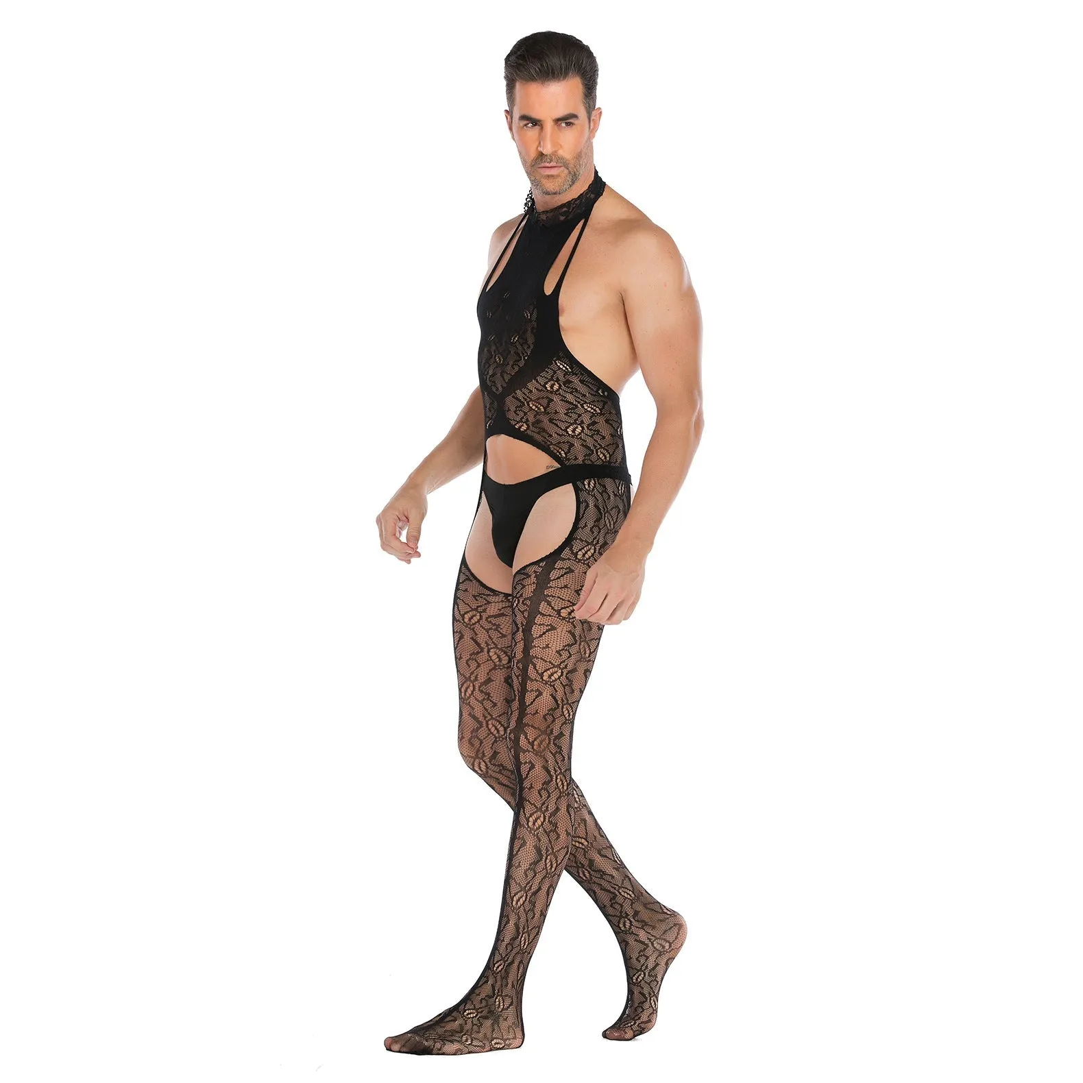 Men's Jacquard Sleeveless Open Back No Take Off Jumpsuit