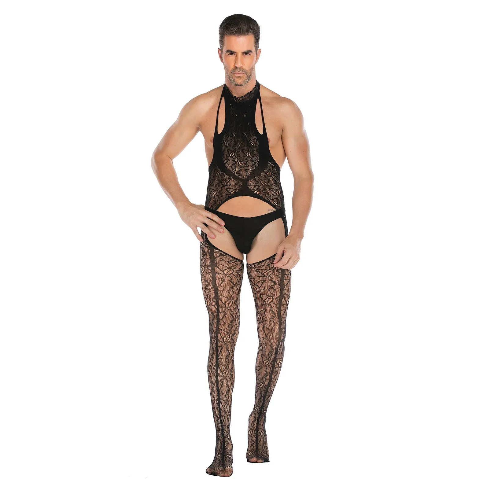 Men's Jacquard Sleeveless Open Back No Take Off Jumpsuit