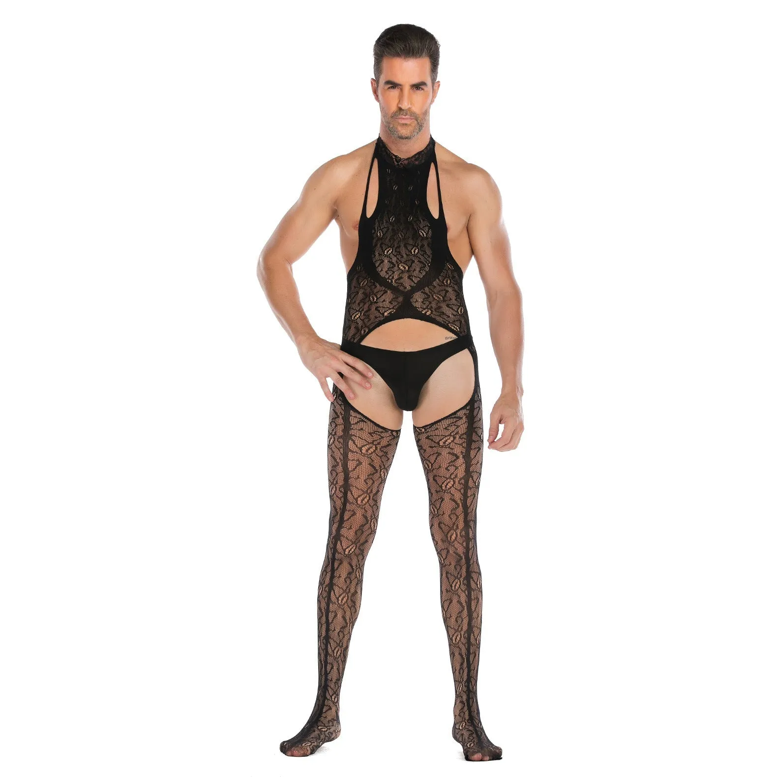 Men's Jacquard Sleeveless Open Back No Take Off Jumpsuit